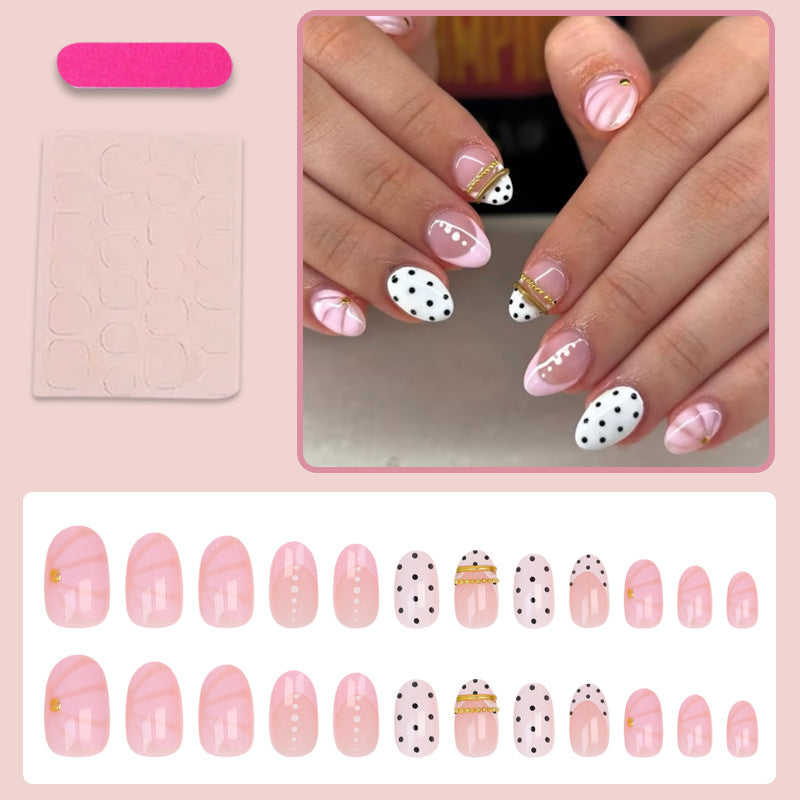 Acrylic nail set with elegant polka dot and glamorous golden accents Kalsten