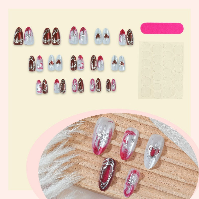 Artificial nail set with elegant heart and glitter motifs Kalsten