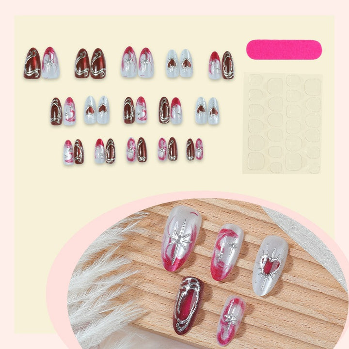 Artificial nail set with elegant heart and glitter motifs Kalsten