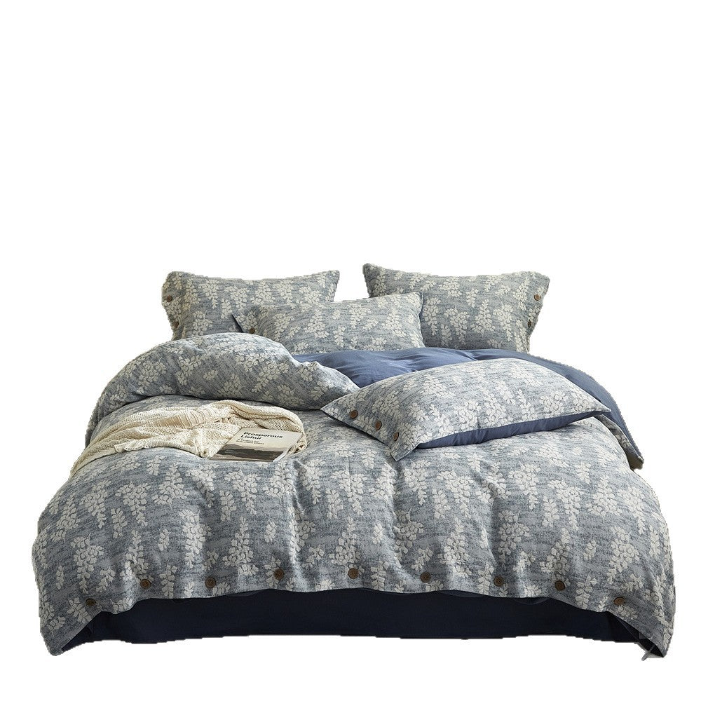 Bedding set – cotton-linen mix with fine flower relief and button placket