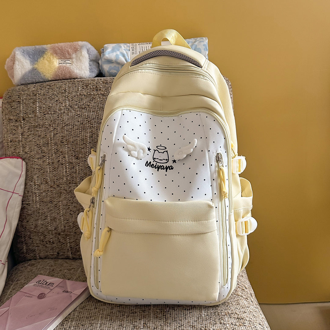 Stylish Dot-Printed Backpack with Decorative Accents Kalsten