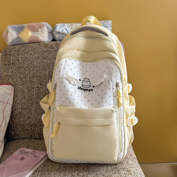 Stylish Dot-Printed Backpack with Decorative Accents Kalsten