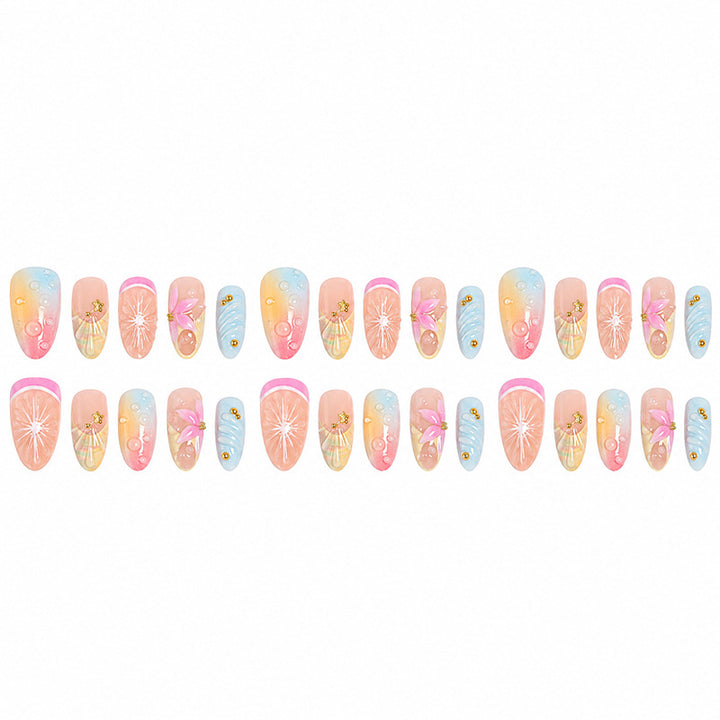 Artificial nail set with elegant floral design and glitter accents Kalsten