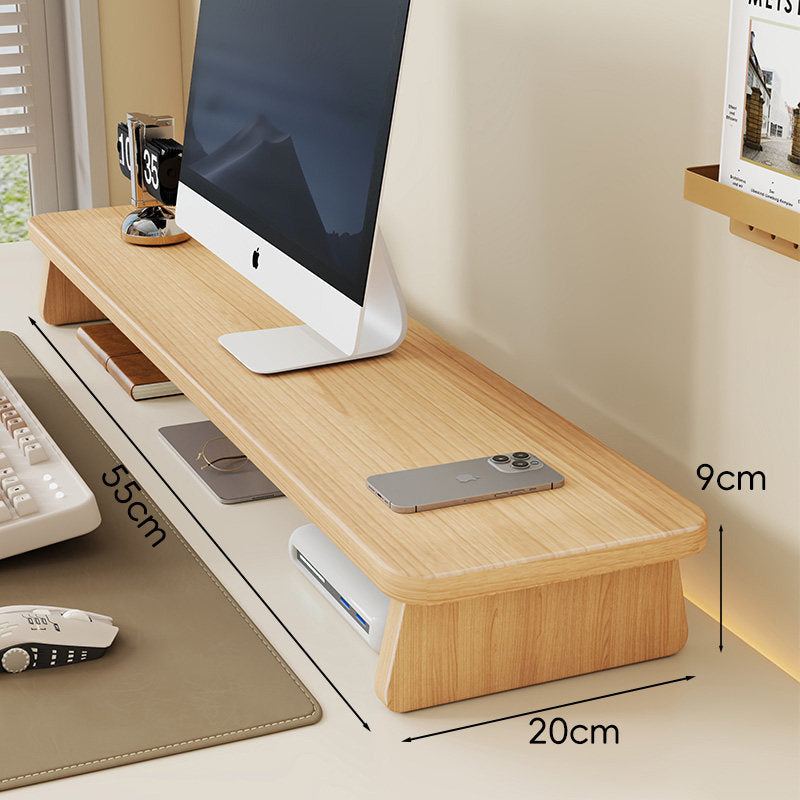 Bamboo Monitor Riser Desk Organizer with Under-Shelf and Cable Management