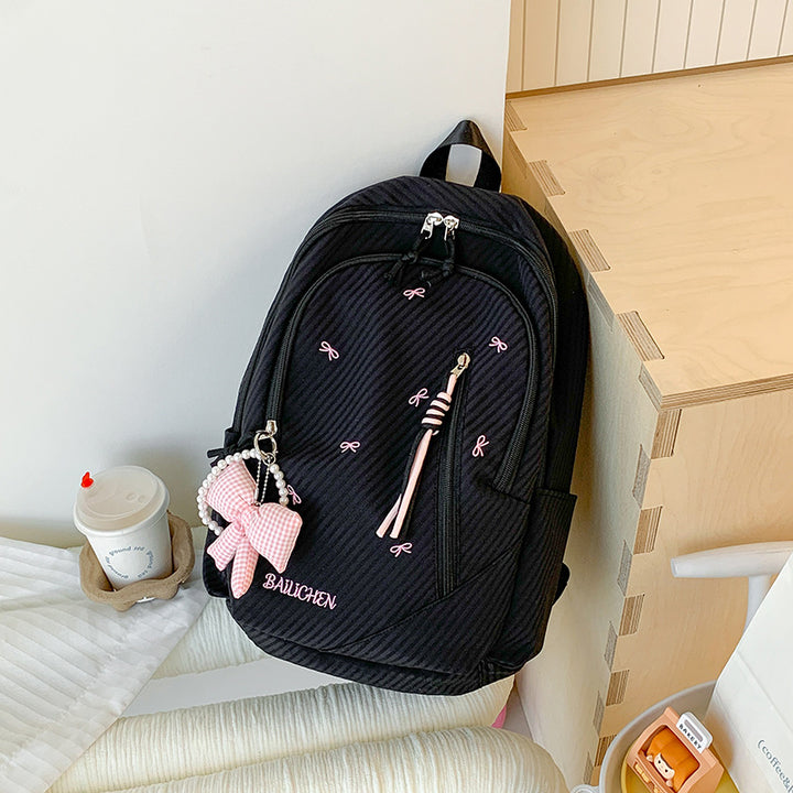 Stylish Embroidered Bow-Accent Casual Backpack Kalsten