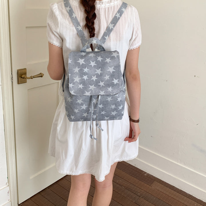 Star-Patterned Denim Backpack