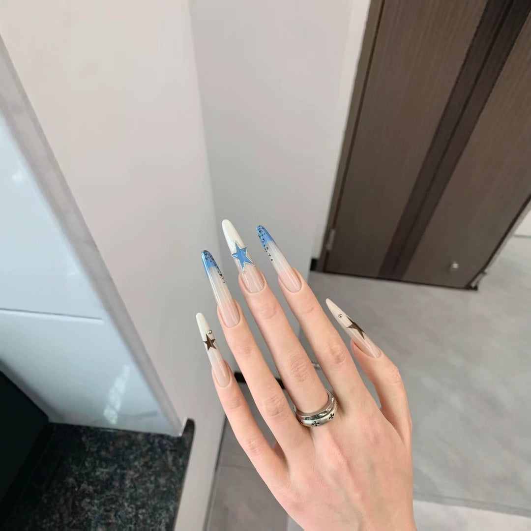 Star Accented Stiletto Nail Art Extensions