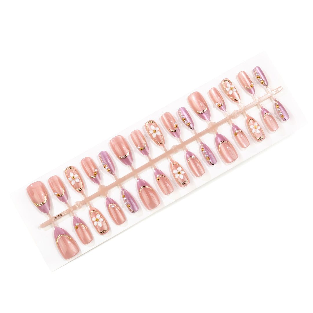 Decorative Press-On Nail Art Set with Floral and Glitter Accents Kalsten