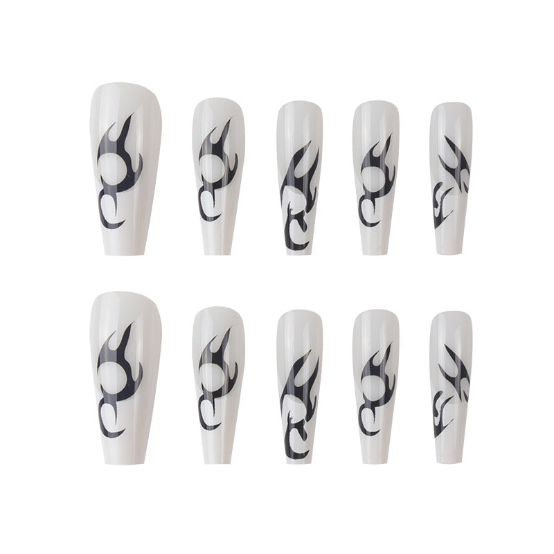 Artistic Flame-Design Long Press-On Nails Kalsten