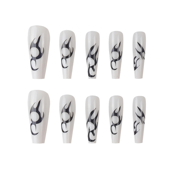 Artistic Flame-Design Long Press-On Nails Kalsten