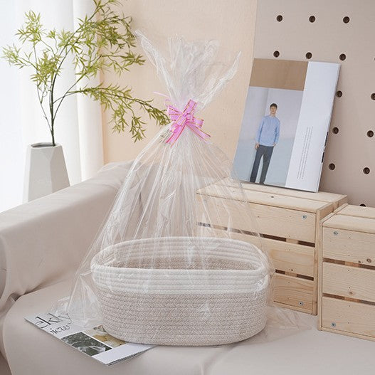 Natural storage basket with ribbons Kalsten