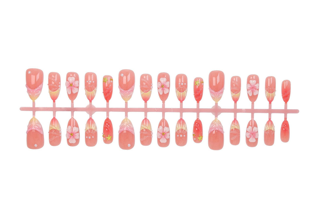 Artificial nail set with elegant floral decorations and luxurious shine Kalsten