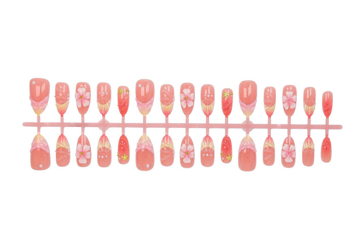 Artificial nail set with elegant floral decorations and luxurious shine Kalsten