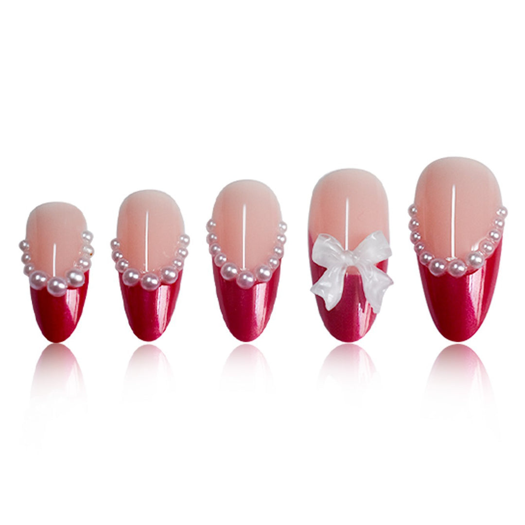 Decorative Stiletto Press-On Nails with Pearls and Bow Accents Kalsten