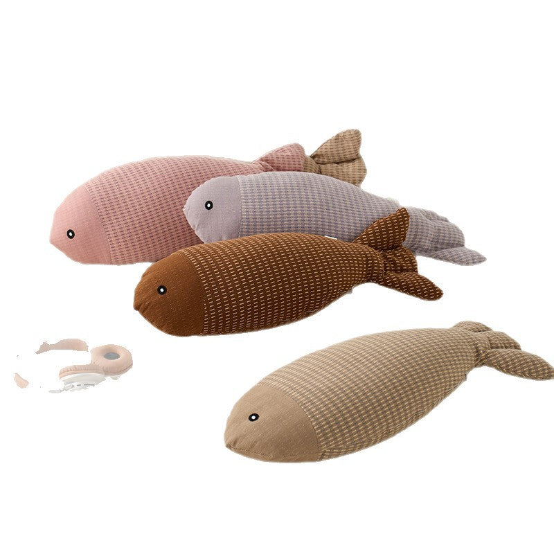 Decorative fish cuddle pillow made of textured cotton blend