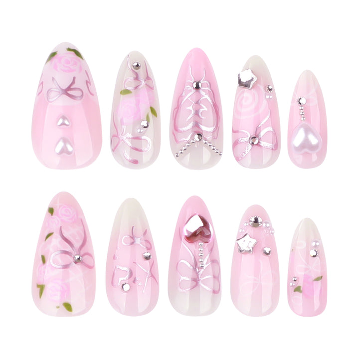 Artful Nail Art with Romantic Rose and Bow Designs Kalsten