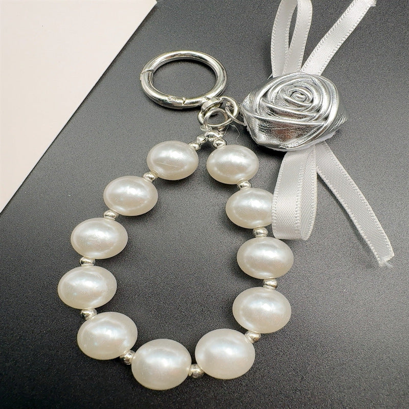 Elegant Pearl and Leather Charm Keychain Kalsten