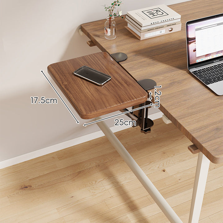 Clamp-On Adjustable Wooden Desk Side Shelf Extension with Foldable Bracket