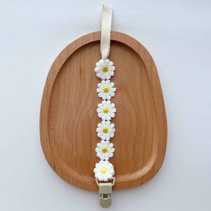 Embroidered Daisy Cotton Pacifier Leash with Safety Clip