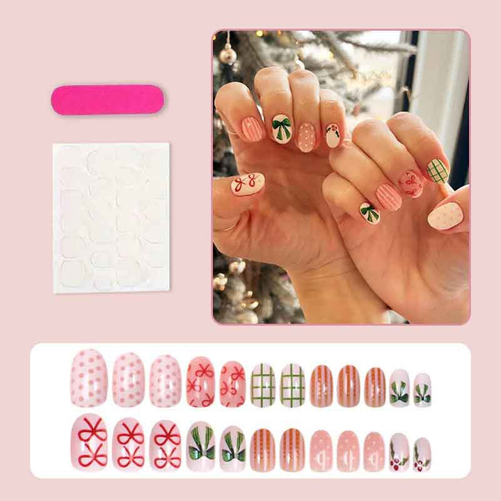 Artificial nail set with festive bows and Christmas motifs Kalsten