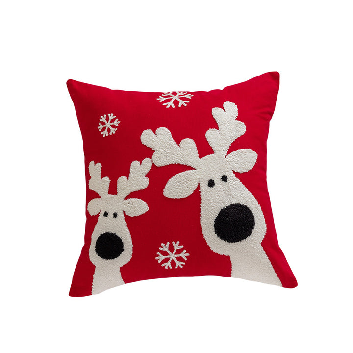 Festive Embroidered Chenille Square Throw Pillow Cover with Hidden Zipper and Piped Edge