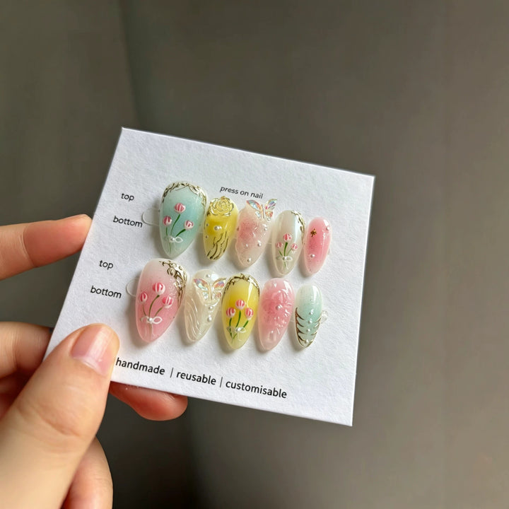 Artistic Floral Press-On Nail Design
