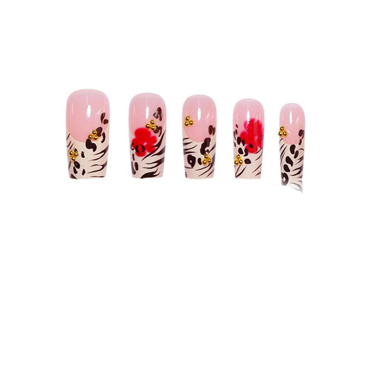 Floral and Animal Print Press-On Nail Art Kalsten