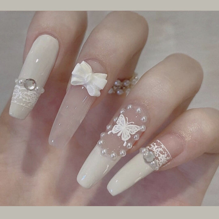 Elegant Decorative Press-On Nail Art Set with Butterfly Accents
