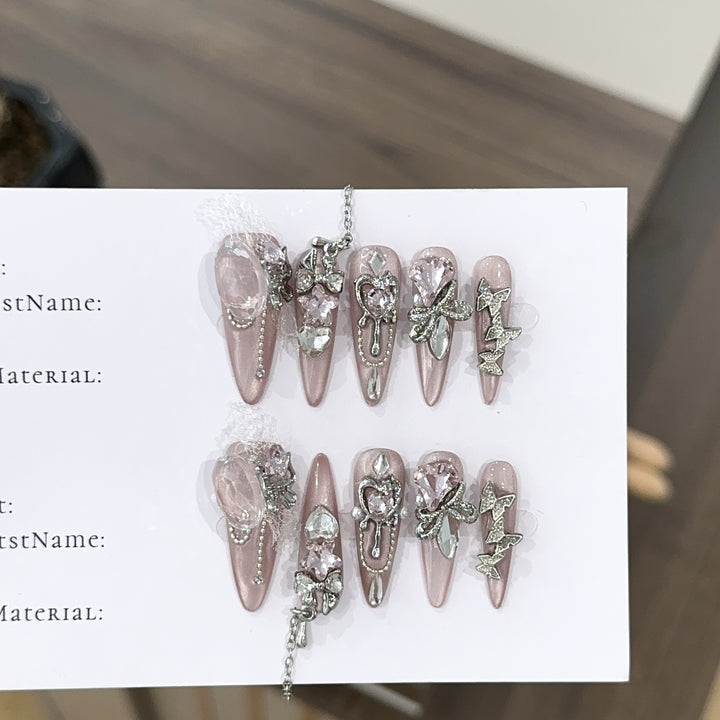 Glamorous Rhinestone-Embellished Stiletto Press-On Nails