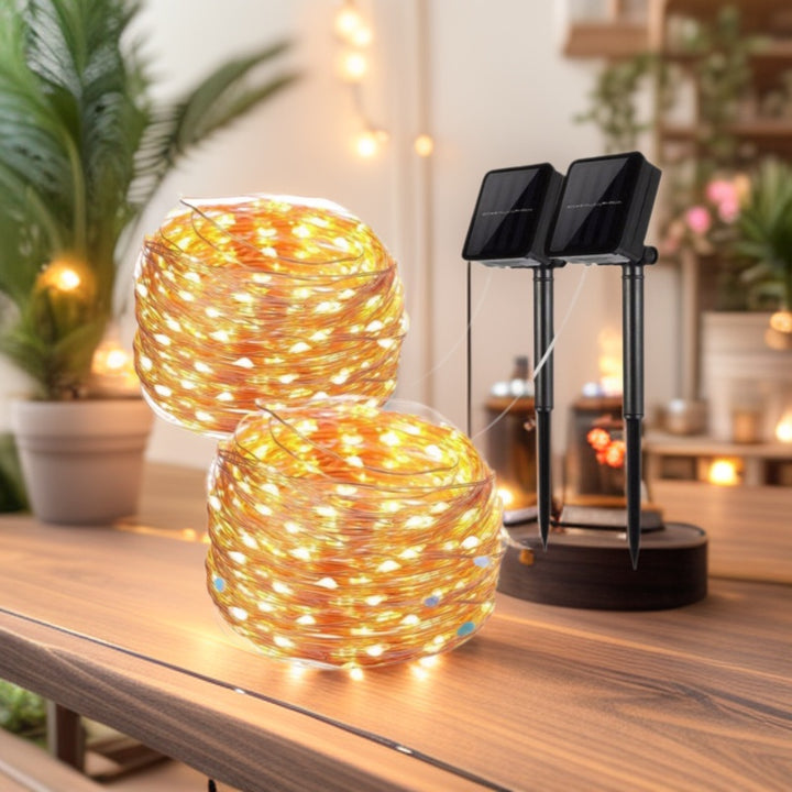 Outdoor Solar Copper Wire Fairy String Lights With Rechargeable Battery Box And Ground Stake Kalsten