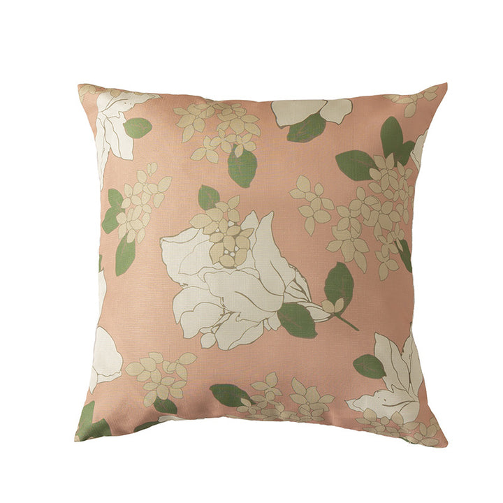 Rectangular decorative cushion with sketchy floral print and fine linen look