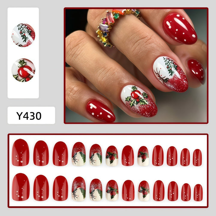 Christmas art nails with festive glitter pattern and Christmas motifs Kalsten