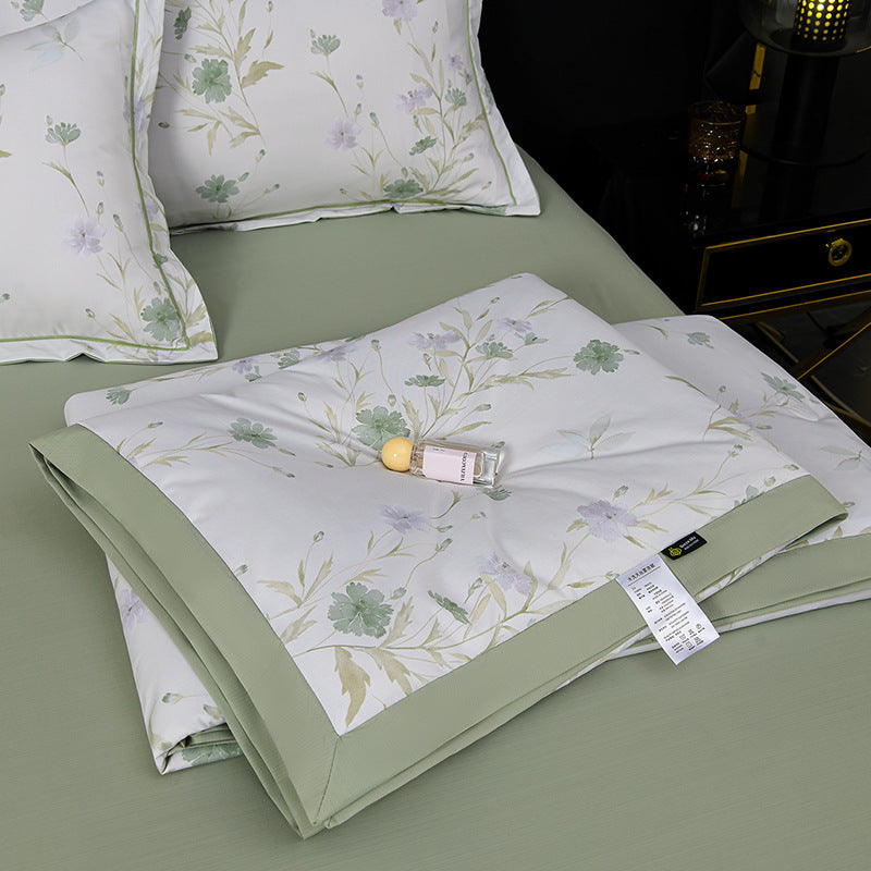 Floral Cotton Sateen Duvet Cover Set With Piped Border And Matching Pillow Shams