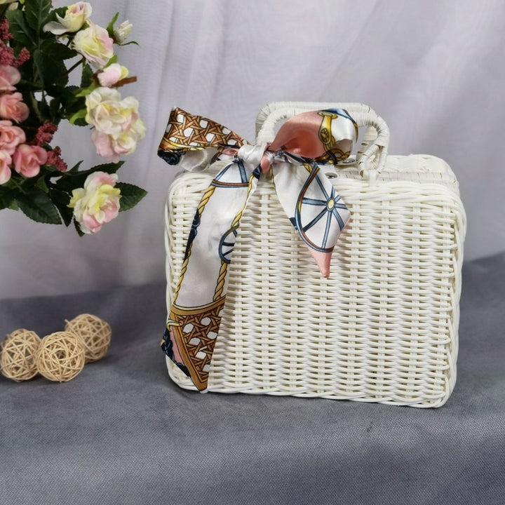 Women's braided handbag with decorative silk ribbon Kalsten