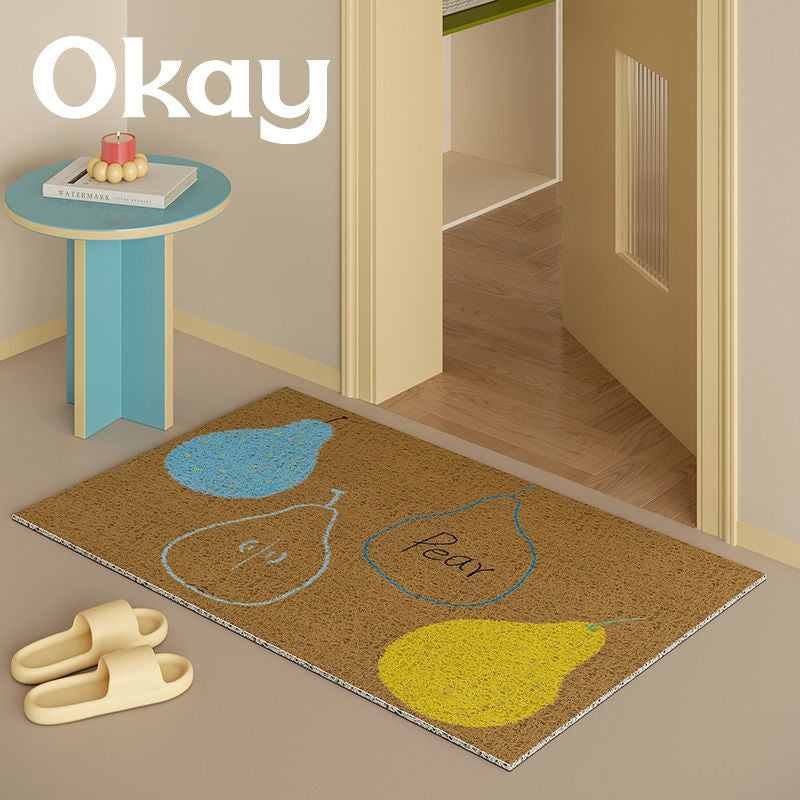 Low-Pile Absorbent Entrance Doormat with Pear Illustration and Non-Slip Backing