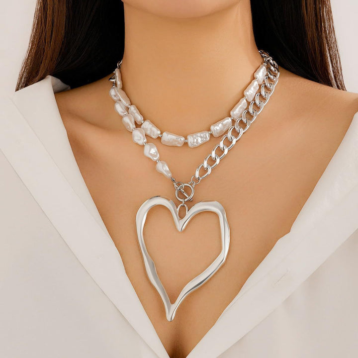 Statet Heart and Pearl Chain Necklace Kalsten