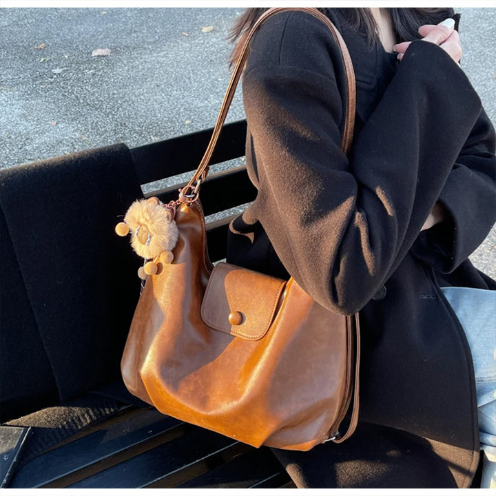 Chic Textured Leather Hobo Bag Kalsten