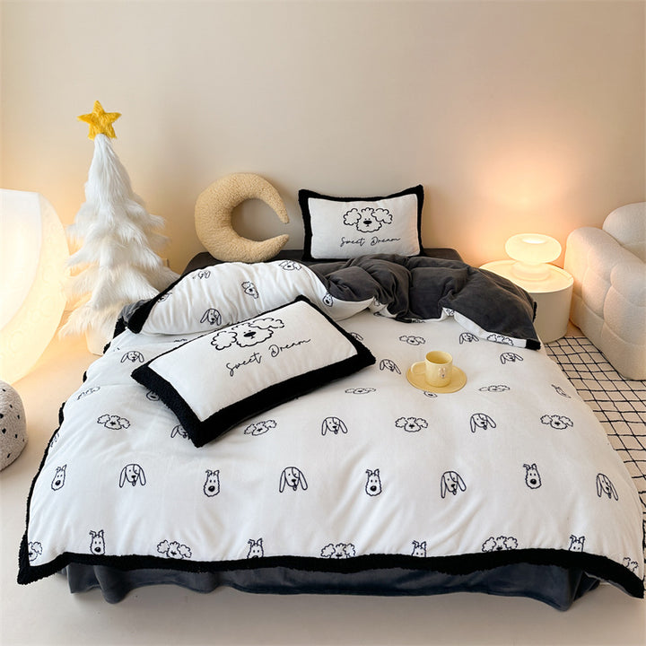 Cozy teddy plush bedding set with Sherpa trim