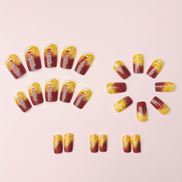 Artificial Nail Set with Marbled Design and Gold Accents Kalsten