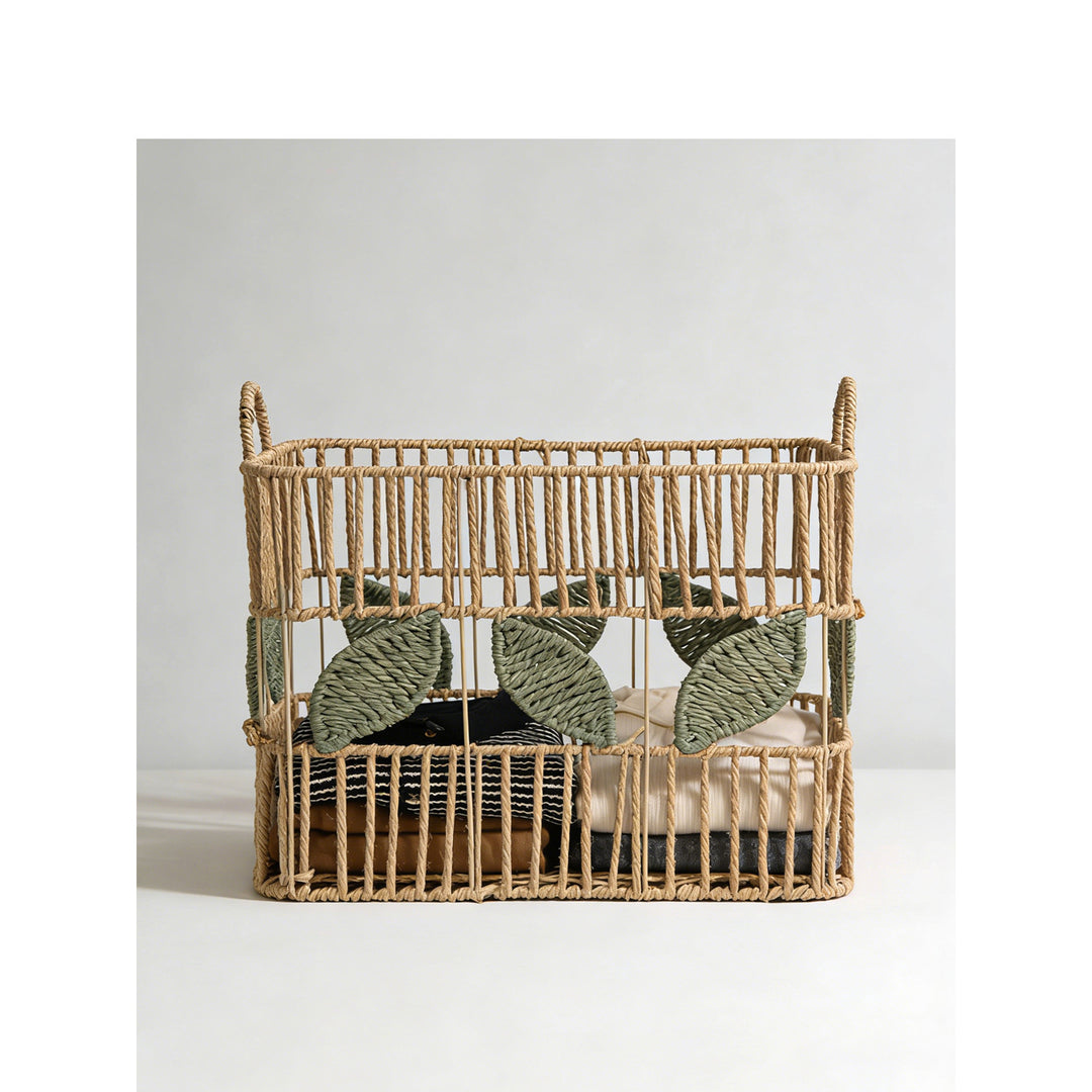 Handcrafted storage basket with leaf motif Kalsten