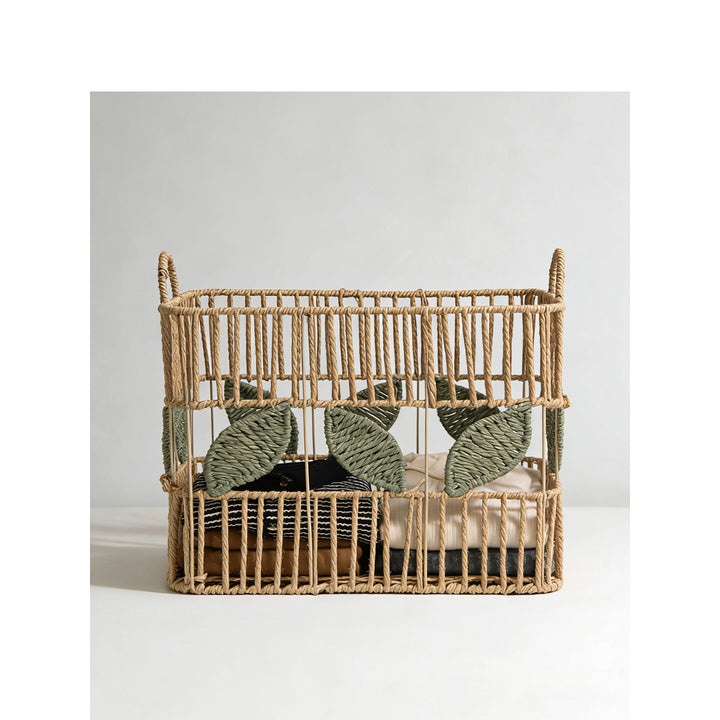 Handcrafted storage basket with leaf motif Kalsten