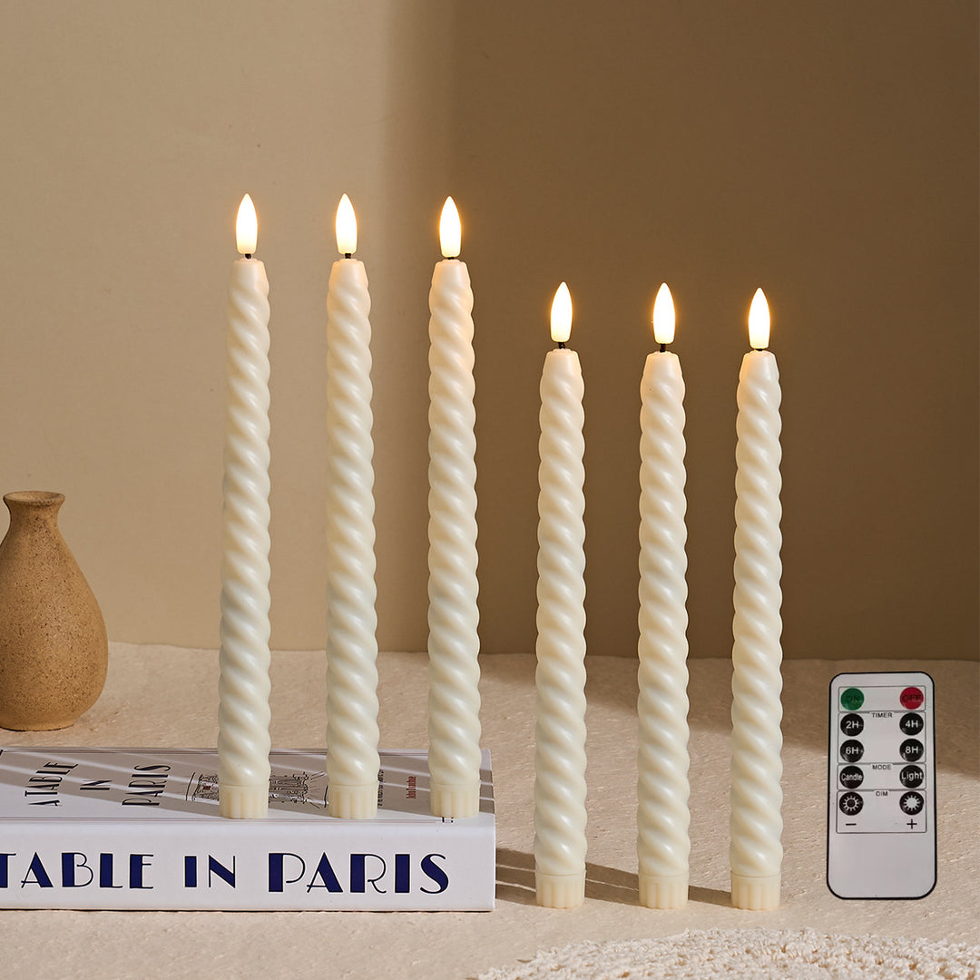Long-Burning Spiral Dripless Taper Candles with Stabilizing Base
