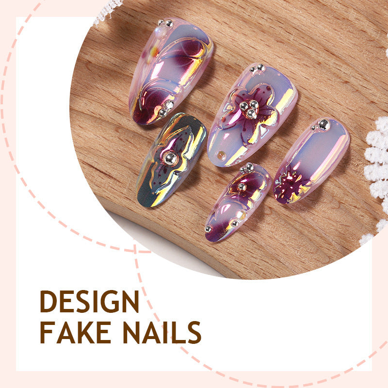 Acrylic nail set with elegant flower decorations Kalsten