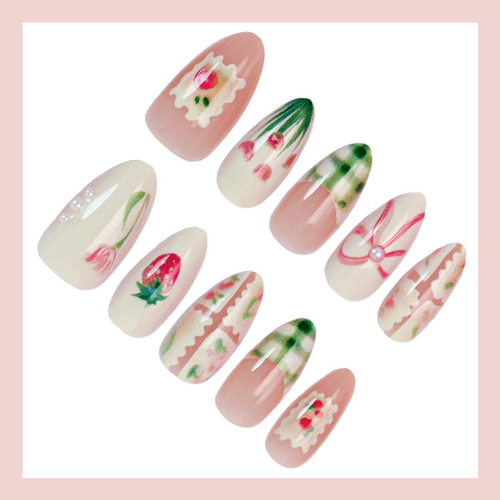 Artificial nail set with elegant floral and fashionable accents Kalsten