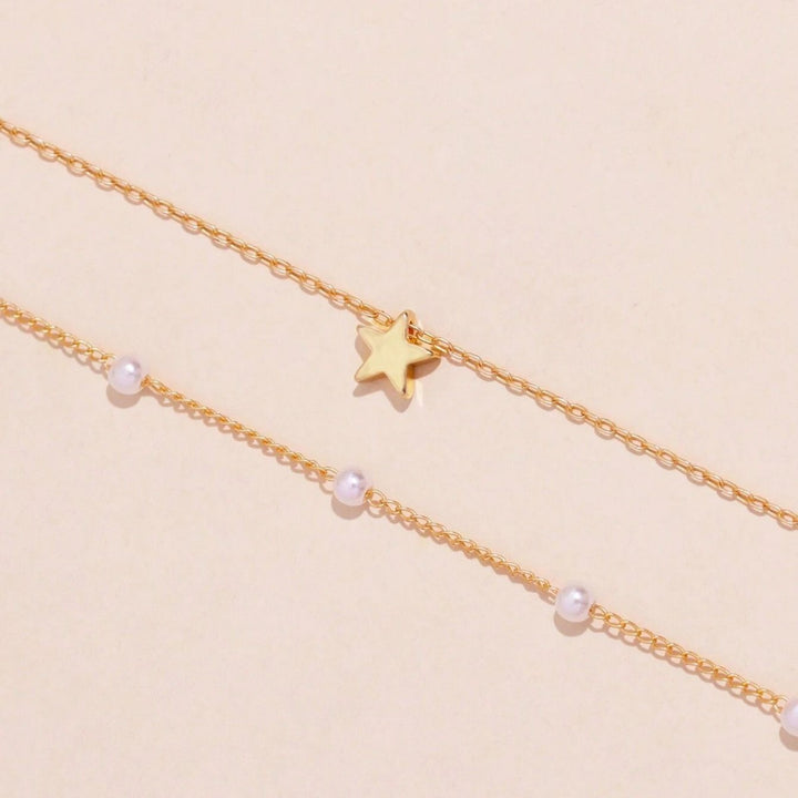 Layered Pearl and Star Charm Necklace Kalsten