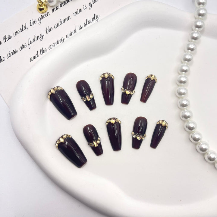 Artistic Glamorous Press-On Nails Set with Crystal Accents