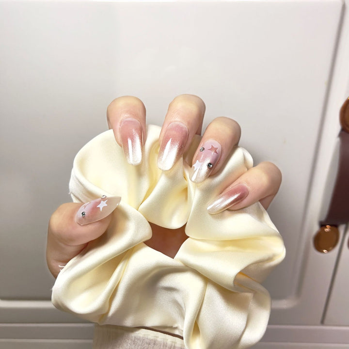 Artistic Press-On Nail Art Set with Star Accents