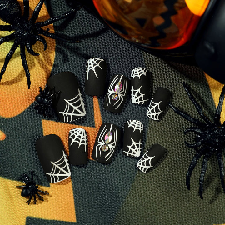 Artful Nail Extensions with Spider and Spider Web Design Kalsten