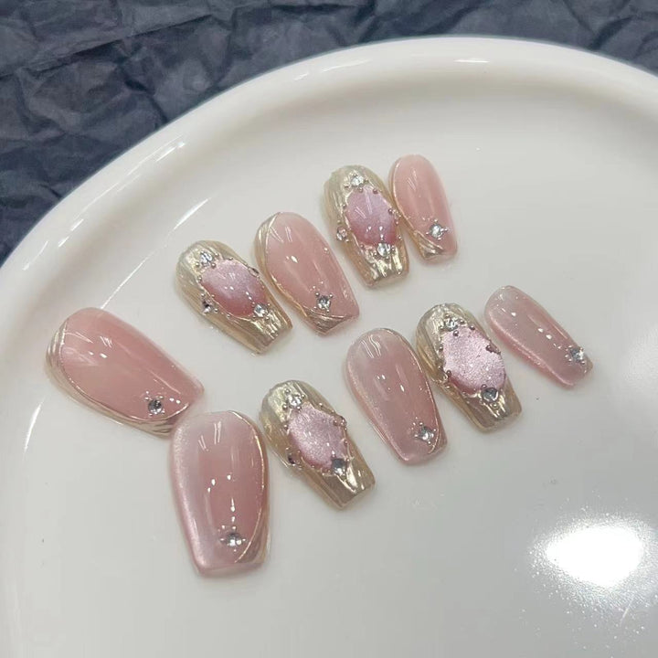 Elegant Press-On Nail Set with Artistic Metallic Design Kalsten