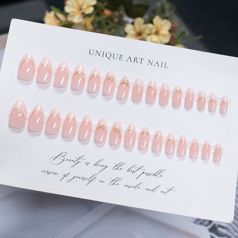 Decorative Stiletto Press-On Nails with Elegant Gold Accents